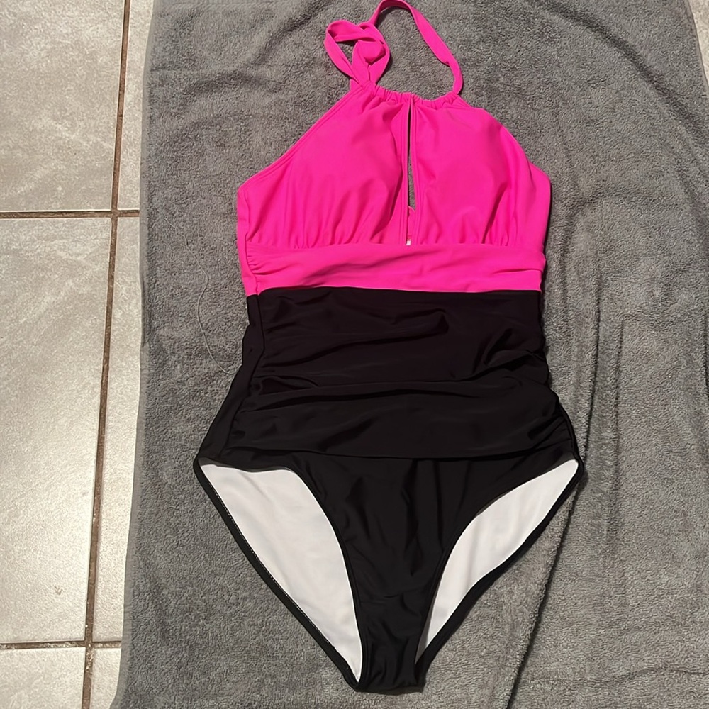Pink and Black girl One Piece Swimsuit